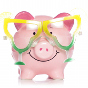 pink piggy bank with new year's glasses representing new year's financial resolutions