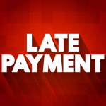 white block letters on red background stating "late payment"