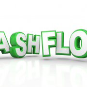 the words "cash flow" in 3D white letters with green outline on white background