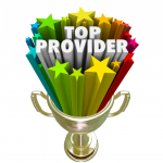 Top Provider words in 3d letters and stars in a golden trophy, prize or award for best doctor, medical care practitioner or insurance company